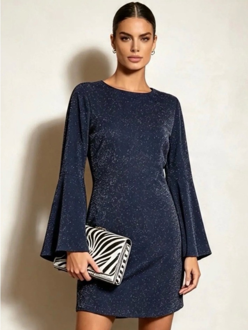 Ralph Lauren Cocktail Dress Navy Blue bell sleeves Wedding guest party dress